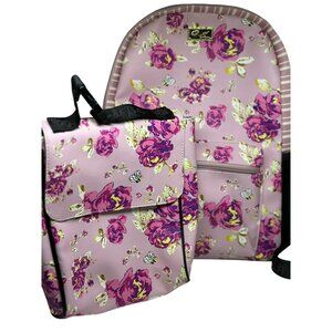 Betsey-Johnson Pink Floral Backpack & Lunch Bag Set – Bee Purple Rose AOP Print